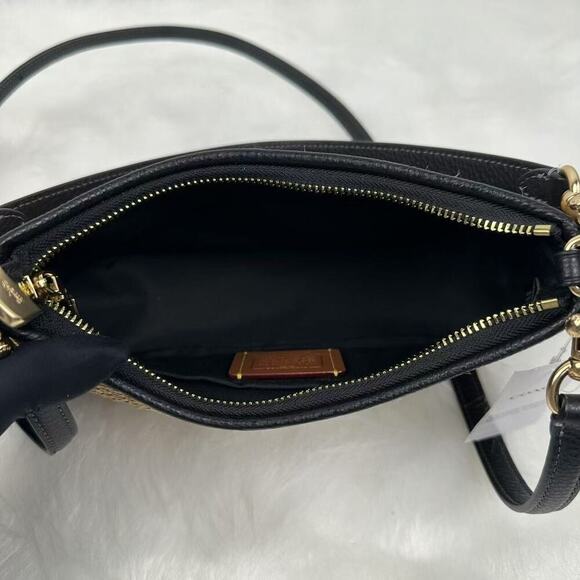 COACH Teri Shoulder Crossbody Bag 2way In Toast Black Straw Leather CAL90 NWT - Picture 8 of 12